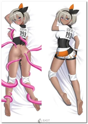 Bea from Pokemon anime on body pillow cover, AI voice dakimakura