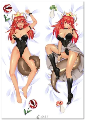 Bowsette anime character from Super Mario, AI-generated dakimakura body pillow design