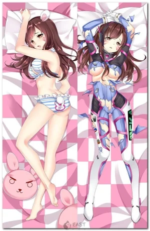 D.Va from Overwatch in anime style, ideal for body pillow cover