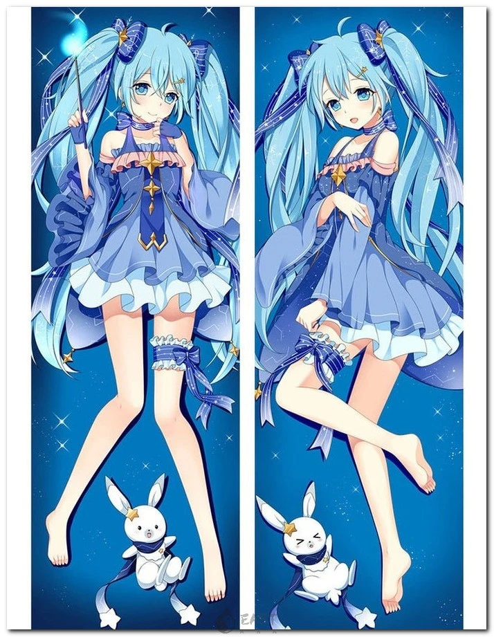 High-resolution Hatsune Miku Vocaloid dakimakura cover image for anime body pillows. Designed for Vocaloid AI voice fans, sold by Eastana. Hatsune Miku Vocaloid anime body pillow dakimakura cover