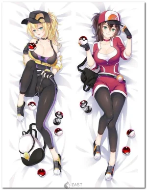 Hilda from Pokémon anime on body pillow cover, dakimakura style