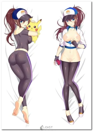 Hilda from Pokemon anime on body pillow cover, dakimakura style