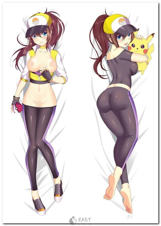 High-quality Hilda Pokémon anime dakimakura body pillow cover (23207), compatible with AI voice dakimakura systems. Exclusive eastana design. Hilda from Pokémon anime on a body pillow cover (dakimakura)