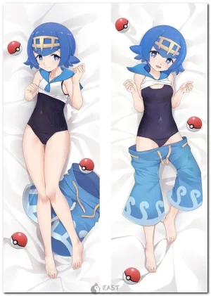 Lana from Pokemon anime on body pillow cover, AI voice dakimakura
