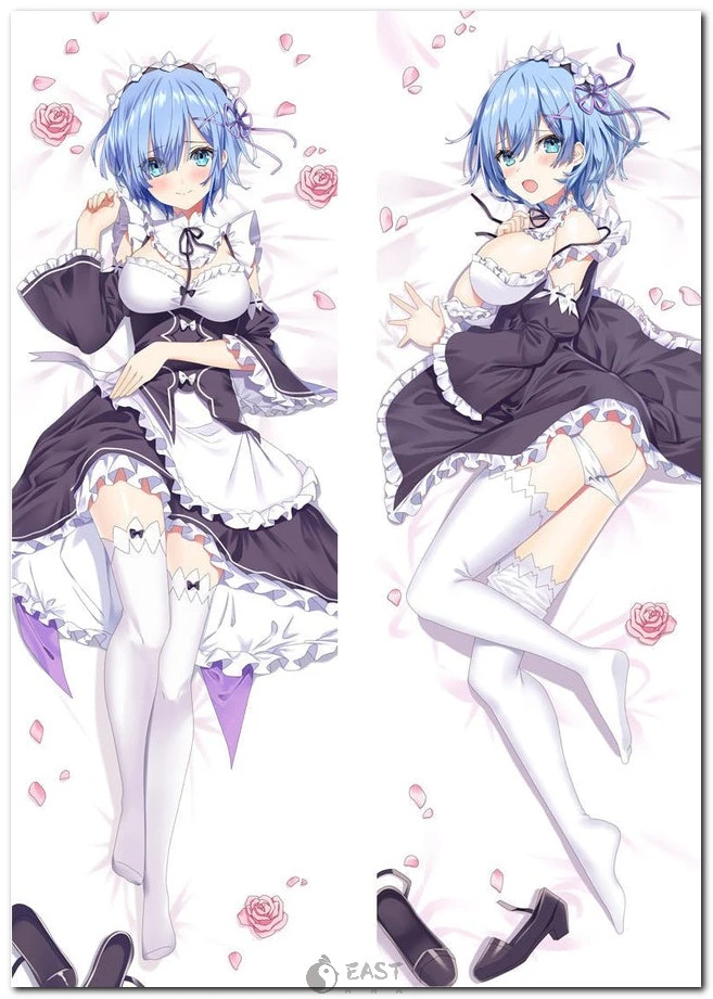 Official-style Rem from Re:Zero dakimakura body pillow (B-size) image — ideal for anime collectors, AI voice dakimakura setups, and fan merchandise. Rem from Re:Zero dakimakura body pillow cover illustration