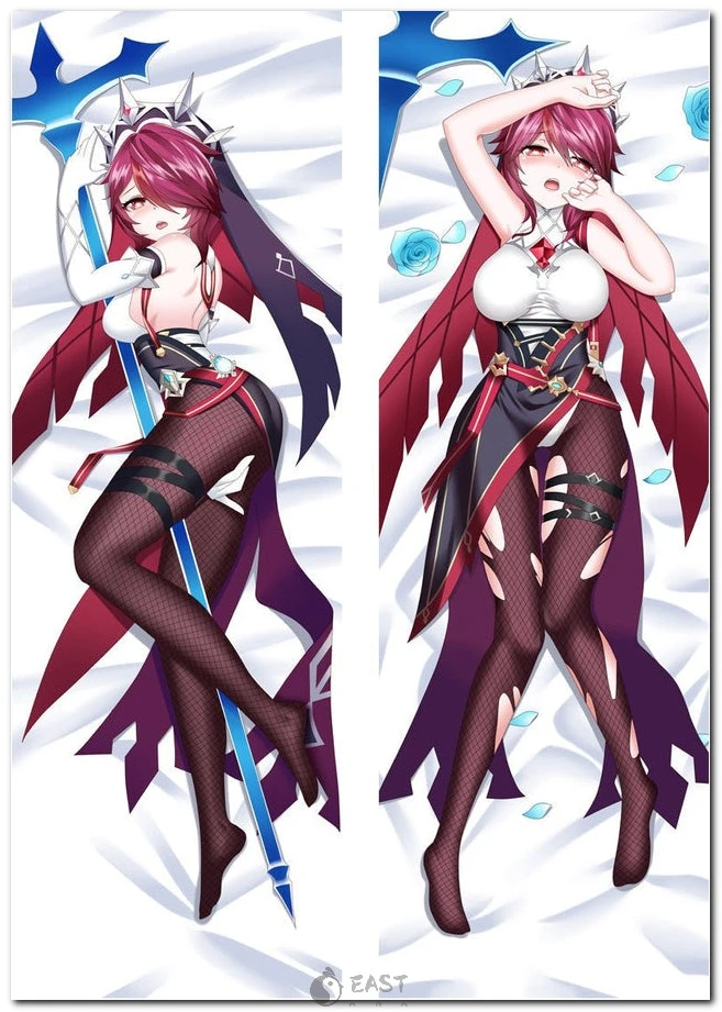 Official-style Rosaria Genshin Impact dakimakura cover image. AI-optimized for anime body pillows and voice-enabled dakimakura products. Part of Eastana's licensed-inspired collection. Rosaria from Genshin Impact on anime body pillow (dakimakura) cover