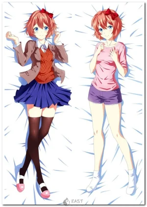 Sayori from Doki Doki Literature Club on anime body pillow (dakimakura)