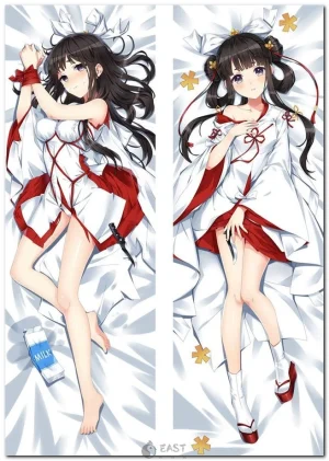 Yuki Kikuri anime girl cafe scene with gun, dakimakura body pillow design