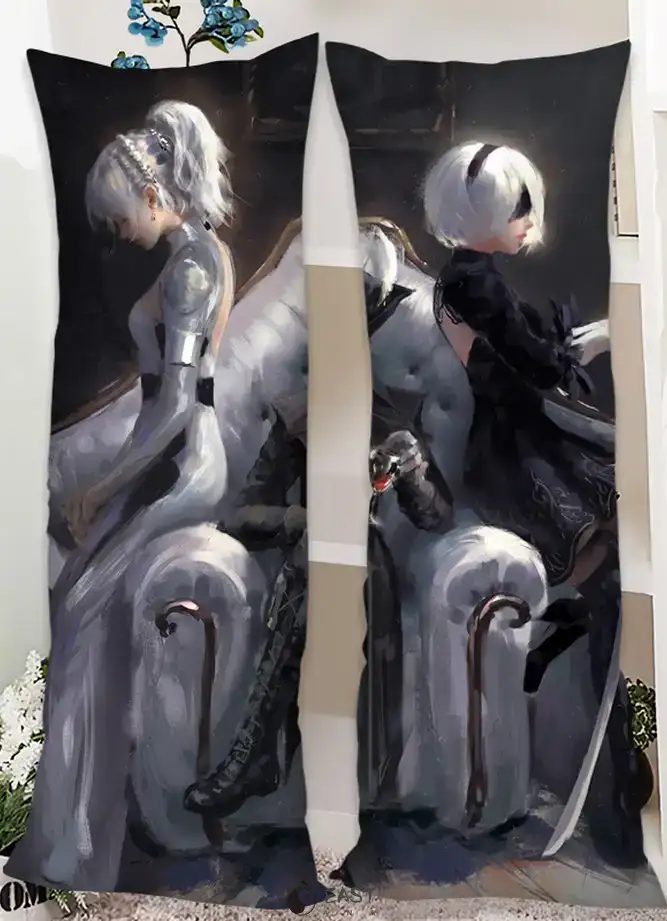 Premium NieR: Automata-themed dakimakura body pillow cover featuring 2B, compatible with AI voice systems. Official Eastana licensed anime merchandise. NieR: Automata 2B dakimakura body pillow cover for anime fans